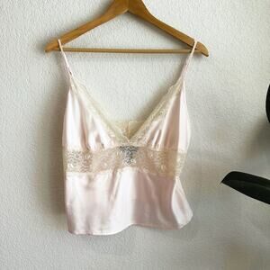 Ralph Lauren Satin/Lace Cami Slip Top Large Coquette Boho Sexy Cottagecore Fairy